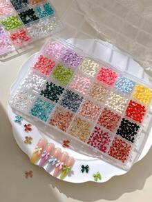 1 Box Multicolor Ribbon Decorations, Suitable For Spring And Summer, Small Bow Design, Can Be Used For Nail Art Decoration, Japanese DIY Small Bow Nail Art Decoration, Randomly Mixed Multicolor Nail Art Decoration - Multicolor - View 1