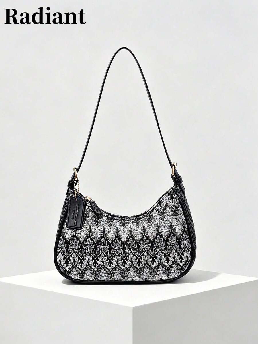2025 Crescent-Shaped Shoulder Bag, New Fashionable Classic And Versatile Design With Letter Pattern Decoration, Solid Color, Waterproof PU Material, Handbag And Shoulder Bag, Suitable - 米色 - View 1