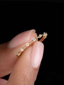 1 pieza Anillo de plata de ley S925 de alta gama con circonita fina, estilo minimalista de moda, regalo para mujeres/novia - Dorado - Ver 3