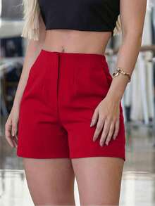 Pantalones cortos de verano casuales y elásticos para mujer, estilo americano rojo - Rojo - Ver 1