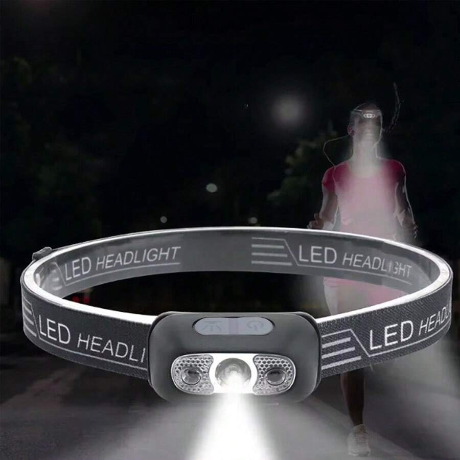 1pc USB Rechargeable Headlamp With Adjustable Elastic Headband & Charging Cord, Portable Outdoor Torch For Night Running Camping Hiking Cycling Fishing Emergency Home Night Lighting Use - headlamp - View 1