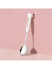 Cute Sanrio Tableware, With 3D Cartoon Silicone Handle, High Polished Stainless Steel Spoon/Fork, Soft Heat-Insulating Handle Anti-Scald, 3 Cute Macaron Colors, Suitable For Daily Dining Decoration, Small Gift For Sanrio Fans - Multicolor - View 1