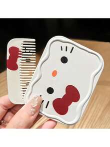 SANRIO Official Licensed Hello Kitty 2-In-1 Mirror & Comb Set, Durable Wavy Edge ABS Material, Adjustable Hinge, Anti-Slip Design, Portable, Suitable For Daily Use And Outdoor Travel - A - View 12