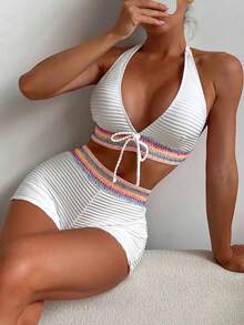 Swim Vcay Halter Bikini Swimsuit With  Trim - Mint Green - View 2
