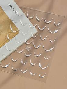 1 Sheet Minimalist White Crescent Border Nail Stickers, 3D Embossed Glossy Curve French Hook Line Design, Self-Adhesive Nail Decals For All Season Gentle Nails - White - View 4