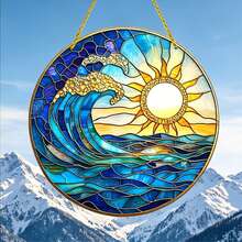 Dawn Print Acrylic Pendant Under Raging Waves, Multi-Functional Party Gift, Suitable For Birthday And Party, Used For Event Decoration And Gift, Party Gift Accessory, Durable Acrylic - Round - View 7