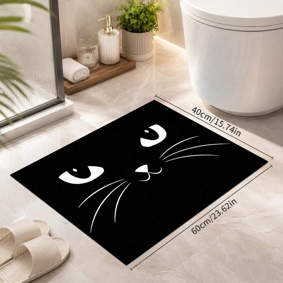 1/2pcs Black And White Cat Pattern Kitchen Mat Door Mat Polyester Absorbent Non-Slip Floor Mat Home Entrance Mat Bathroom Rug Living Room Bedroom Balcony Floor Mat Stain-Resistant Quick-Drying Durable Mat Suitable For Coffee Shop Bar Holiday Party Home Decor Pet Mat - Multicolor - View 1