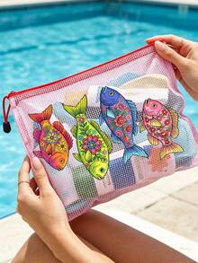 Bolsa de almacenamiento multifuncional, bolsa de aseo transparente con patrón de flores & peces, sardinas, bolsa de playa de estilo único para vacaciones, bolsa de almacenamiento de playa impermeable multifuncional, regalo para el Día de la Madre/Boda/Fiesta, bolsa de almacenamiento multifuncional, adecuada para natación, playa, buceo, uso diario, regalo práctico de vuelta a la escuela para compañeros de clase, mejores amigos, maestros - Multicolor - Ver 11