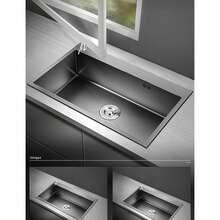 45 X 50 Cm Kitchen Sink Stainless Steel With Holes For Tap And Soap Dispenser Built With Strainer Basket Valve And Overflow Set - Black - View 2