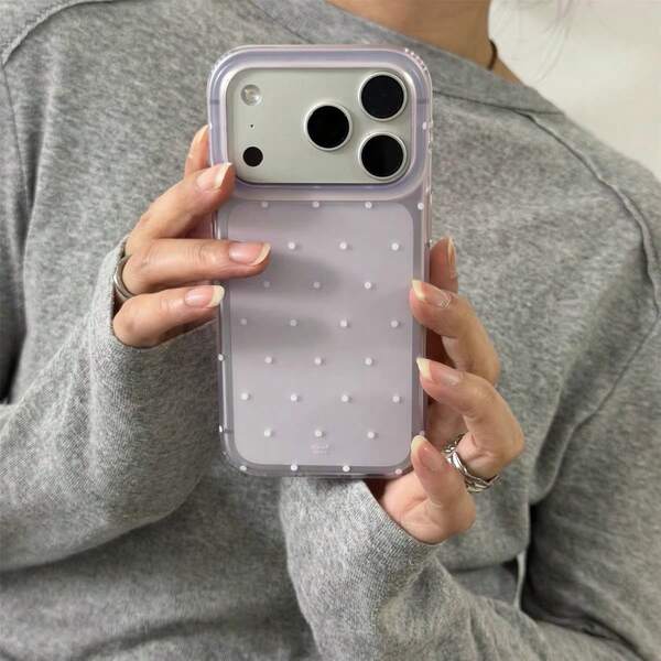 Japanese & Korean Style Premium Minimalist Translucent White Polka Dot Full Edge Protective Phone Case Compatible With IPhone 14 Pro Max, 16, 17, 16 Pro Max, 15, Anti-Drop Shockproof Cover For Women