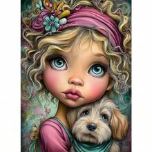1PC | 5D DIY Diamond Painting | Girl And Puppy Pattern Diamond Painting Set, Full Drill Mosaic Craft Set. High-Definition Art Diamond Painting. Gift Diamond Painting, Focus And Relax Through DIY, Suitable For Living Room, Bedroom, Office Wall Decor Hanging Painting, Surprise Home Decor Gift For Family And Friends, Unframed [30*40cm/11.8*15.7in][40*50cm/15.7*19.7in] - No Frame - View 1