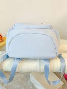 Bow Embroidery Backpack, Fresh Girly Style Student School Bag, Large Capacity Commuter Backpack - Blue - View 6