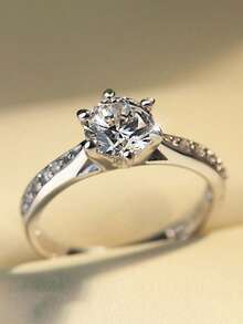 1 pieza Anillo romántico de circonita cúbica, adecuado para mujeres, adecuado para boda, compromiso, fiesta de aniversario, regalo del Día de San Valentín - 1# - Ver 4