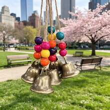 1pc Bohemian Style Wind Chime With 6 Bronze Bells And 18 Colorful Wooden Beads (Random Colors), Handcrafted, Complements Colorful Wooden Beads, Suitable For Decorating Yard, Patio And Garden - Beaded Bells-1pc - View 4