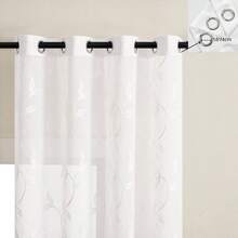 2pcs White Embroidered Sheer Curtains - Floral Pattern, Elegant Embroidery Design For Living Room And Bedroom Decor, With Grommet Rings - White - View 7