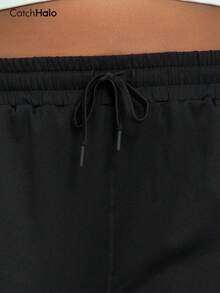 Plus Size Women's Casual Sweatpants With Pockets And Drawstring, Loose Fit, Black Color, Sporty Style Sports Fall - Black - View 11