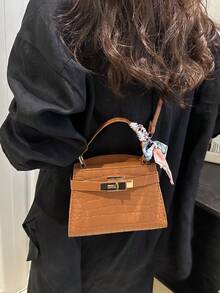 Mini bolso de mano de moda de unicolor con solapa de PU, bolso cuadrado - Marrón - Ver 4