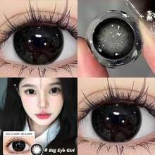 Leermoo One Pair Of Snowflake Black Color Contact Lenses Yearly Use Prescription 14.5mm DIA 8.6mm BC Big Eye Girl Natural Enlargement Small Pupil Effect Daily Cosmetic Color Contacts, Enhanced Eye Beauty, Photo-Ready Glam Look, Party Makeup - Snowflake Black - View 2