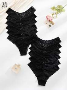 Set Of 12 Pieces Elegant And Comfortable Lace Panties For Women - 黑色 - 查看 1