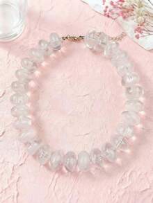 1pc Acrylic Colorful Gradient Beaded Necklace, Dopamine Accessory, Fashionable Style, Suitable For Daily Wear - White - View 2
