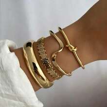 4pcs Fashion Mix & Match Open Cuff Bracelet Set, Stackable Jewelry Accessories For Women, Luxury High-End Bracelet - Yellow Gold - View 6