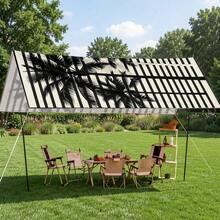 1pc Striped Coconut Tree Silhouette Pattern Sun Shade Sail, Large Size Outdoor Sun Protection Canopy, Modern Print Awning For Garden Patio Yard Decor, Includes Fixing Rope - Black and White - View 3