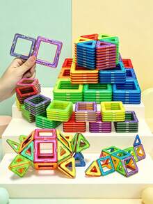 100/92pcs Magnetic Building Blocks, STEM Magnetic Sensory Toys, Suitable For Boys And Girls, Children's Magnetic Construction Toys, Helps Brain Development, Suitable For Preschool And Kindergarten (Suitable For 3 Years Old And Above) - 彩色 - 查看 1