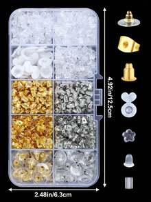 200/600pcs Earring Backs, 10 Styles Transparent Plastic Metal Rubber Silicone Earring Backs Bullet Clasp Replacement Set Suitable For Fish Hook Earrings, Can Be Selected Individually - Earring Backs - View 3