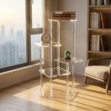 1Pc 4-Tier Acrylic Floor Standing Bookshelf, Clear Modern Display Rack For Living Room, Aesthetic Minimalist Corner Plant Stand, Multi-Layer Storage Organizer For Books, Perfume, Decor, Perfect For Home Decor - Transparent - View 8