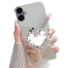 1pc Heart-Shaped Square Phone Mirror With Adhesive Backing, Shiny Phone Sticker Mirror With Silver Zinc Alloy Frame, Makeup Mirror For Phone Back/Smartphone Users - A - View 2