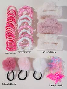 719pcs Girls Autumn/Winter Pink Plush Hair Scrunchies With Pink Pom Poms, Large Cute Princess Hair Ties, High Elasticity Durable Non-Damaging Hair Bands, Small Rubber Bands, Large Plush Hair Claw, Suitable For Daily Use - Multicolor - View 9