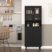 Tall Bookcase With Tempered Glass Door And Adjustable Shelf, 4 Doors, Lacquered MDF Furniture, Black, Storage For Living Room And Bedroom - Black - View 2