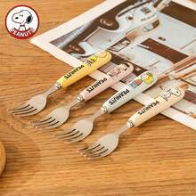 Cuchara de acero inoxidable auténtica de Snoopy con mango de cerámica, cuchara para sopa, tenedor, utensilios para arroz, tenedor para frutas - Ver 2