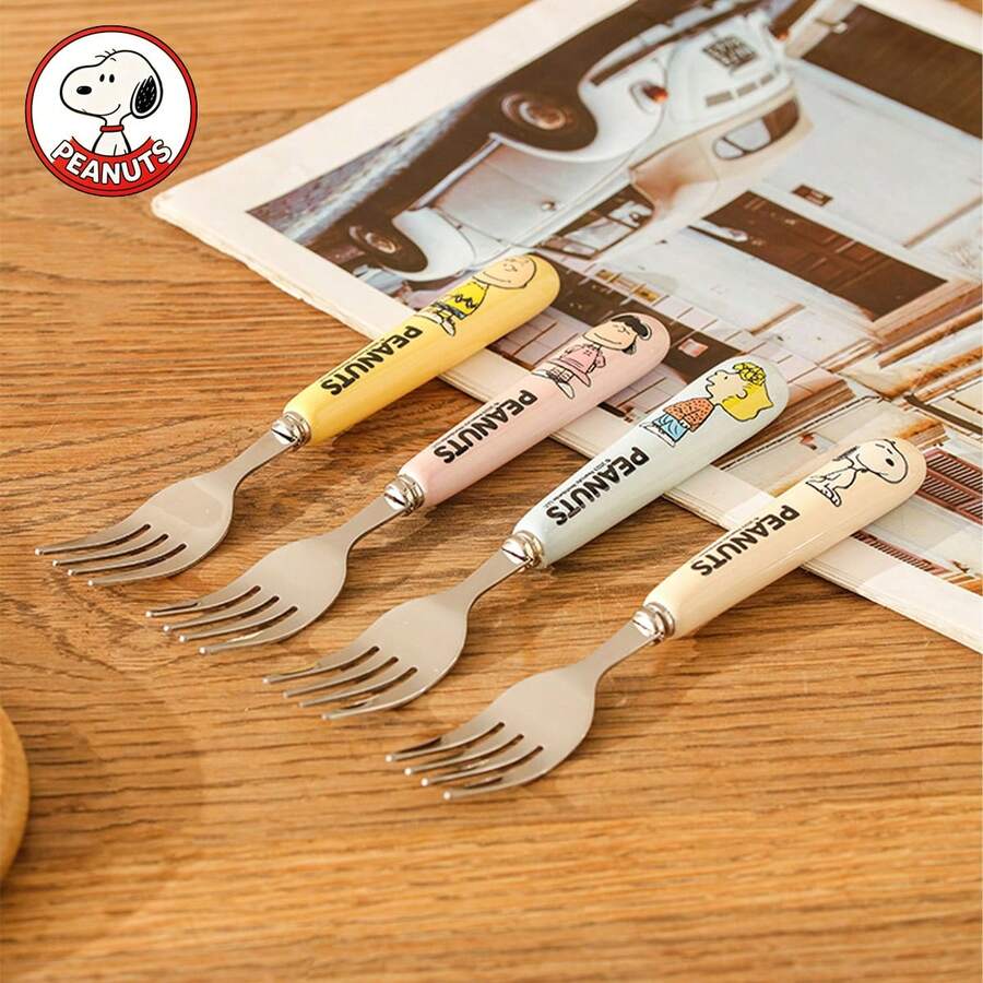Cuchara de acero inoxidable auténtica de Snoopy con mango de cerámica, cuchara para sopa, tenedor, utensilios para arroz, tenedor para frutas