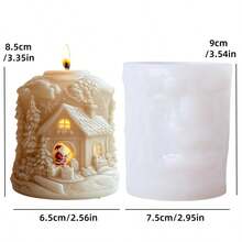 Magic House Christmas Santa Round Scented Candle Silicone Mold Magic House Forest Cabin Christmas Santa Gift-Sending Silicone Candle Mold Resin Gypsum Mold Cement Concrete Mold Decorative Gift - A-White - View 8
