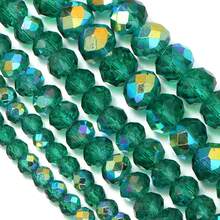 1 Strand Green Plated Artificial Crystal Glass Beads - Carved Spacer Beads, Suitable For Handmade DIY Necklace, Earrings, Bracelet Jewelry Decoration Beads, Keychain Phone Chain Making Accessories Beads, Gradient Color Beads, Shiny Surface - Green - View 6