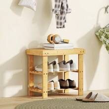 Natural Bamboo Shoe Bench, 2-Tier Shoe Rack, Integrated Seat, For Entryway, Hallway, 50 X 28 X 45 Cm - 自然色 - 查看 2