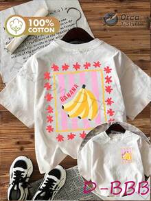 Camiseta de manga corta 100% algodón con estampado de flores de plátano vintage en ambos lados, estilo retro y lindo, cuello redondo, corte holgado, adecuada para celebraciones escolares, sa - Blanco - Ver 1