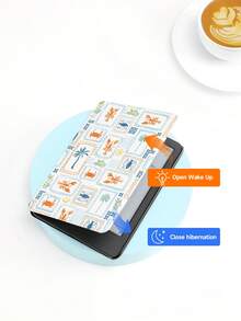 夏季清新海灘拼貼細條紋圖案設計 Kindle 保護殼，適用於 Kindle NK 11/Reader/Kindle Youth Edition/Kindle Paperwhite 5，Kindle 2024 保護殼/平板電腦三折支架保護殼，具備自動喚醒/睡眠功能，輕巧便捷，完美貼合保護您的閱讀設備，適合送給孩子/家人的禮物 - 彩色 - 查看 3