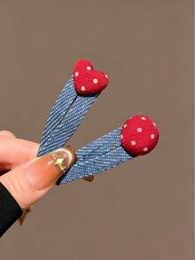 6/2pcs Polka Dot Heart Bow Hair Clips, Suitable For Daily Use - Multicolor - View 5