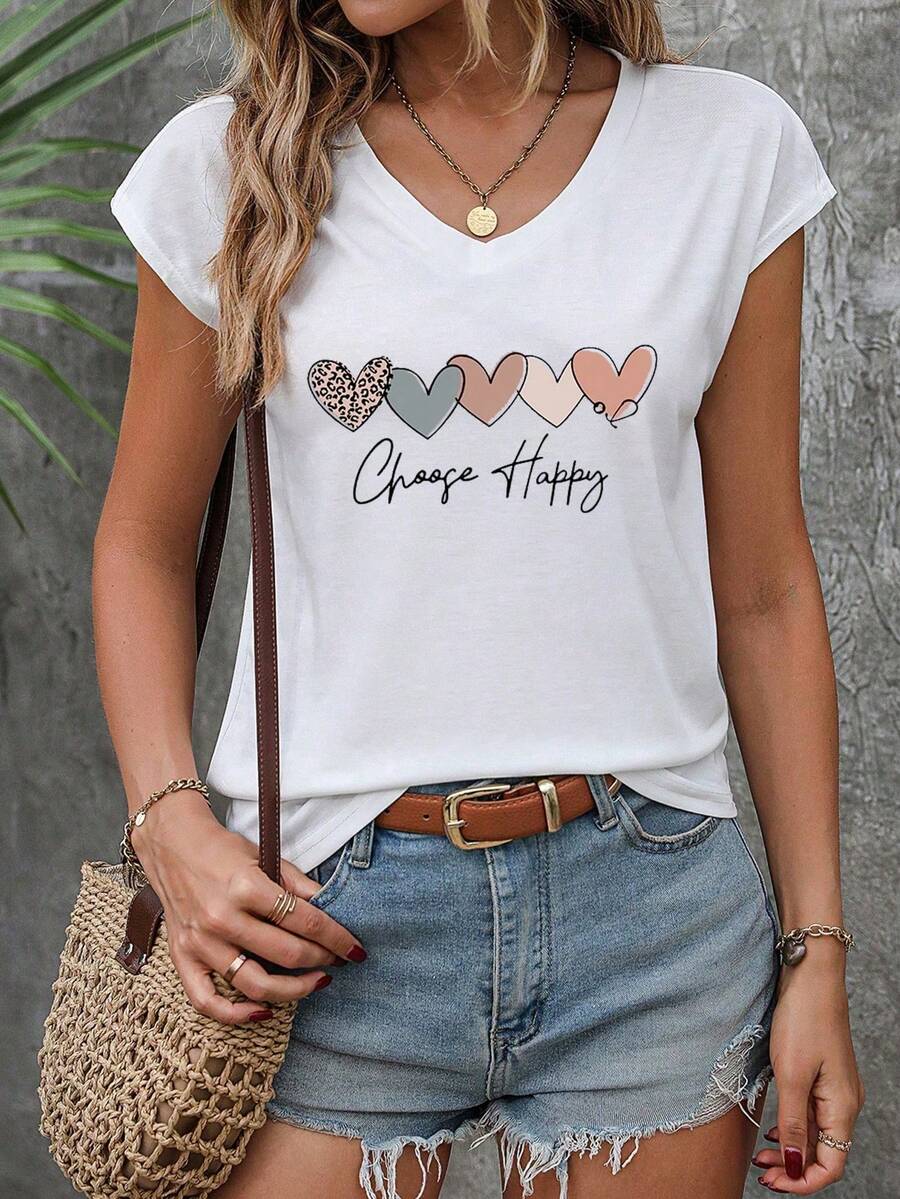 Playera Mujer Estampado Corazones Coloridos en Hombro, Diseño Único para Atuendos de y Verano - Blanco - Ver 1