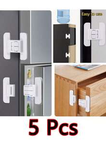 2/5pcs Refrigerator Door Fixed Buckle, Door Closer, Door Stopper, No Drilling, Anti-Opening Safety Lock, Refrigerator Door Closing Tool, Suitable For Bathroom Accessories, Kitchen Cabinet Doors, Easy Installation, No Screws Or Tools Required. - Multicolor - View 10