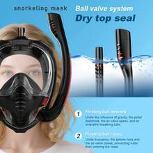 Adult Full Face Snorkel Mask With Camera Mount And 180° Wide Field Of View, Anti-Fog And Leak-Proof, Dry Top Breathing System Dual-Tube Diving Mask, Suitable For Snorkeling, Swimming Training And Other Water Activities - Multicolor - View 5
