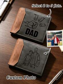 1pc Customized Photo Leather Wallet, Men's Short Leather Wallet, Boxing Pattern, Gift For Dad, Father's Day Gift, Gift For Him, (Gift For Him/Grandfather/Husband/Boyfriend), Thanksgiving Gift, Personalized Men's Wallet - Multicolor - View 1