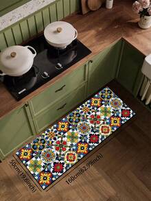 1pc American Style Colorful Vintage Tile Diatom Mud Kitchen Floor Mat, 3.5mm Rubber Non-Slip Bottom Oil-Resistant Wear-Resistant, Sponge Layer Water-Absorbent, Kitchen Bathroom Hallway Living Room Universal Foot Mat - View 17