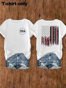 Women's American Flag Print Round Neck T Shirt,Summer Casual Fashion Short Sleeves T Shirt,Women's Daily Wear Clothing IAOU - White - View 1