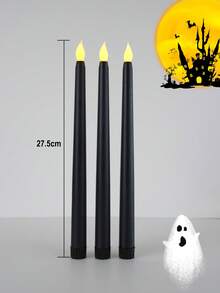 1/2/3/6/12/24入 黑色萬聖節無焰長錐形蠟燭 電池供電 LED 暖光閃爍蠟燭，適用萬聖節派對、聖誕裝飾、節日居家壁爐與壁爐架裝飾 - 萬聖節黑色 - 查看 4
