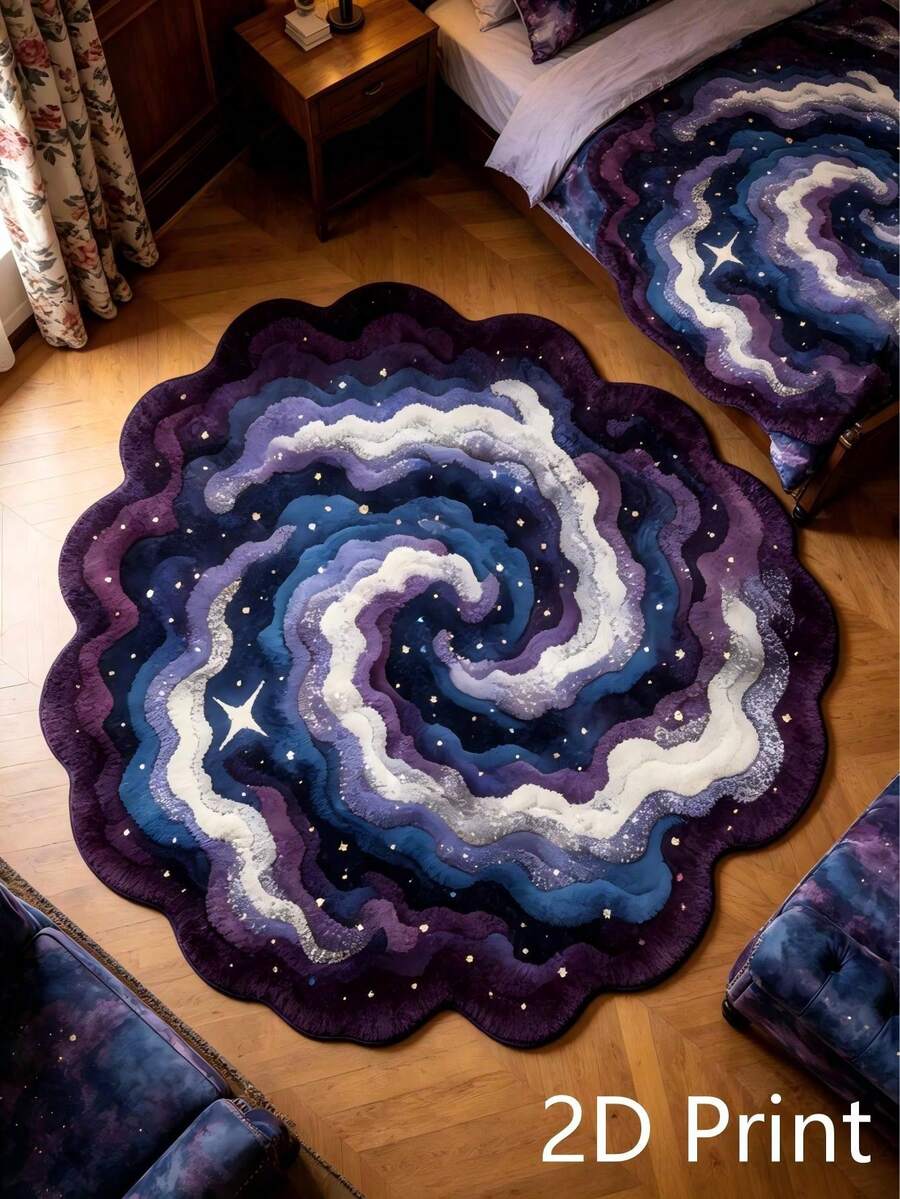 黑紫星空不对称加厚地毯,绒面材质,厚实柔软,适合秋冬季节,可作卧室、客厅装饰地毯,家居装饰佳品,可水洗,毕业礼物 - 多色 - 查看 1