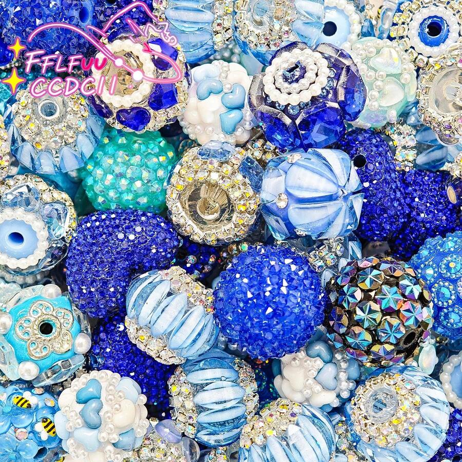 10 Random Resin Crystal Waterdrop Separator Beads, Loose For Pendants, Necklaces, Bracelets, Earrings, Jewelry Making & Pen DIY, With Elegant Bag - Blue - View 1