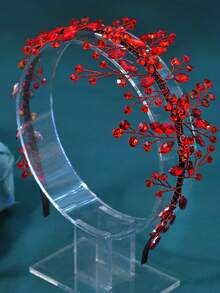 Shiny Red Rhinestone Bridal Headband Elegant Women's Headpiece Suitable For Wedding Party - Red - View 5